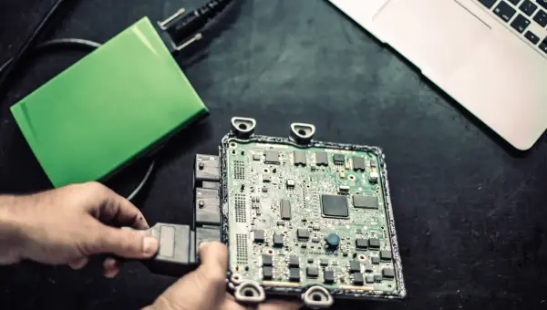 Motherboard in electronics being tested