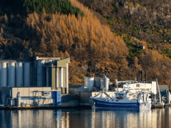 Factory at a lake with a harbor