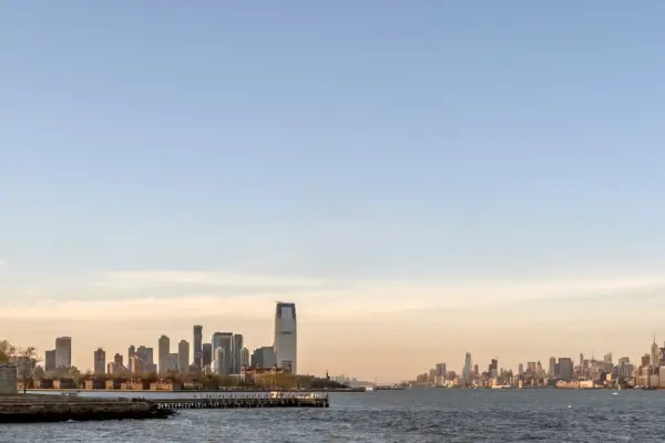 Statue of liberty in front of New York city