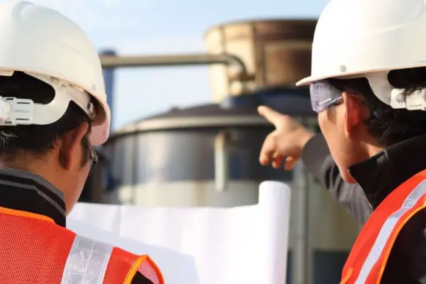 twee consultants analyseren machine