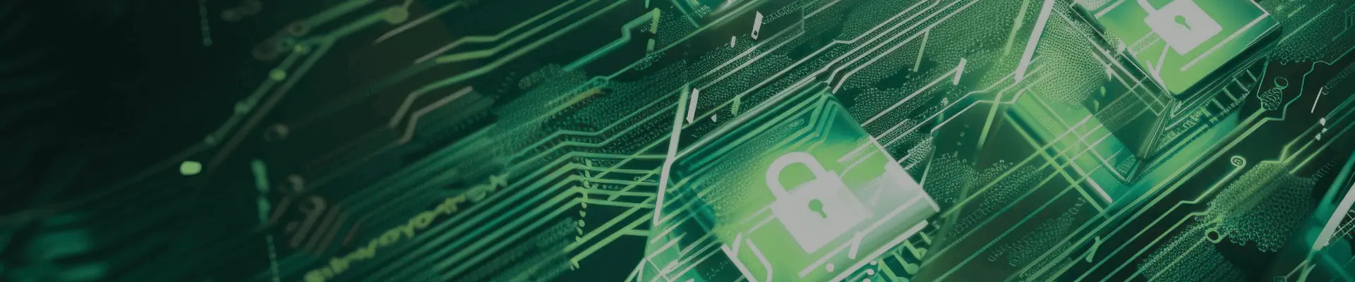 Groene digitale cybersecurity slotjes in een moederbord