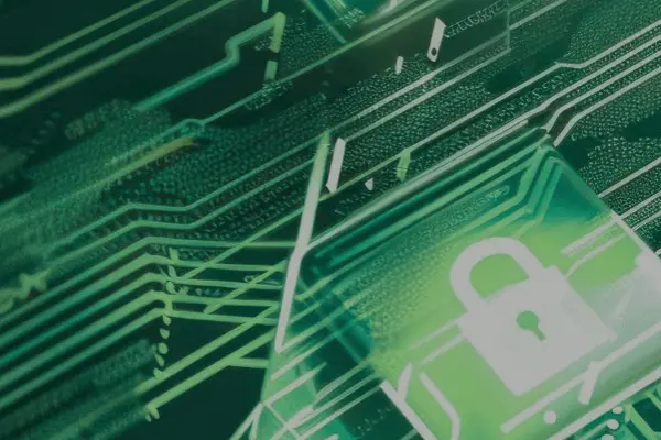 Green digital cybersecurity locks in a motherboard Green digital cybersecurity locks in a motherboard