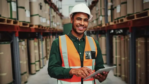 Employee in stockroom carrying out Assessment Services Employee in stockroom carrying out Assessment Services