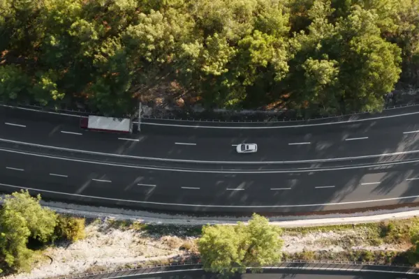 Highway trough a green forest