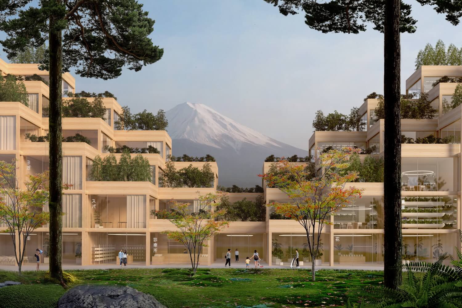 Ein Wohnhaus in Holzbauweise mit Blick auf den Fuji-San