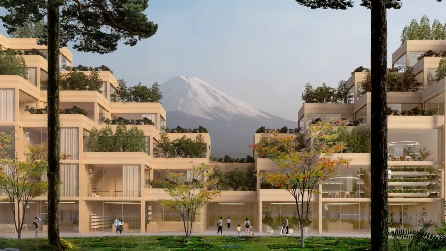 A wooden house with a view of the Fuji-San