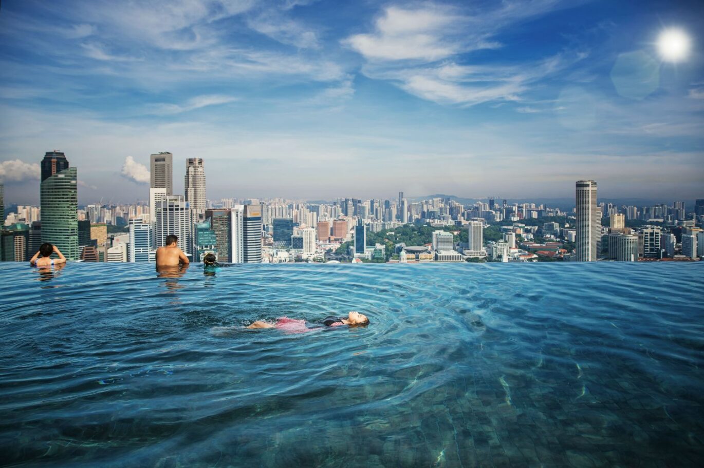 At the Marina Bay Sands hotel in Singapore, you can go swimming at a height of 190 meters.