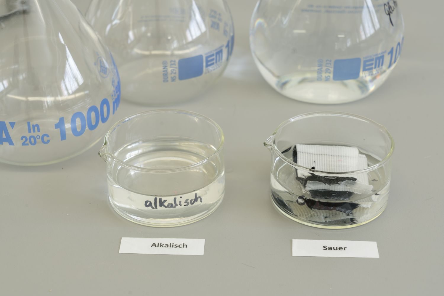 ... and are placed in solutions with either an alkaline or an acidic pH value