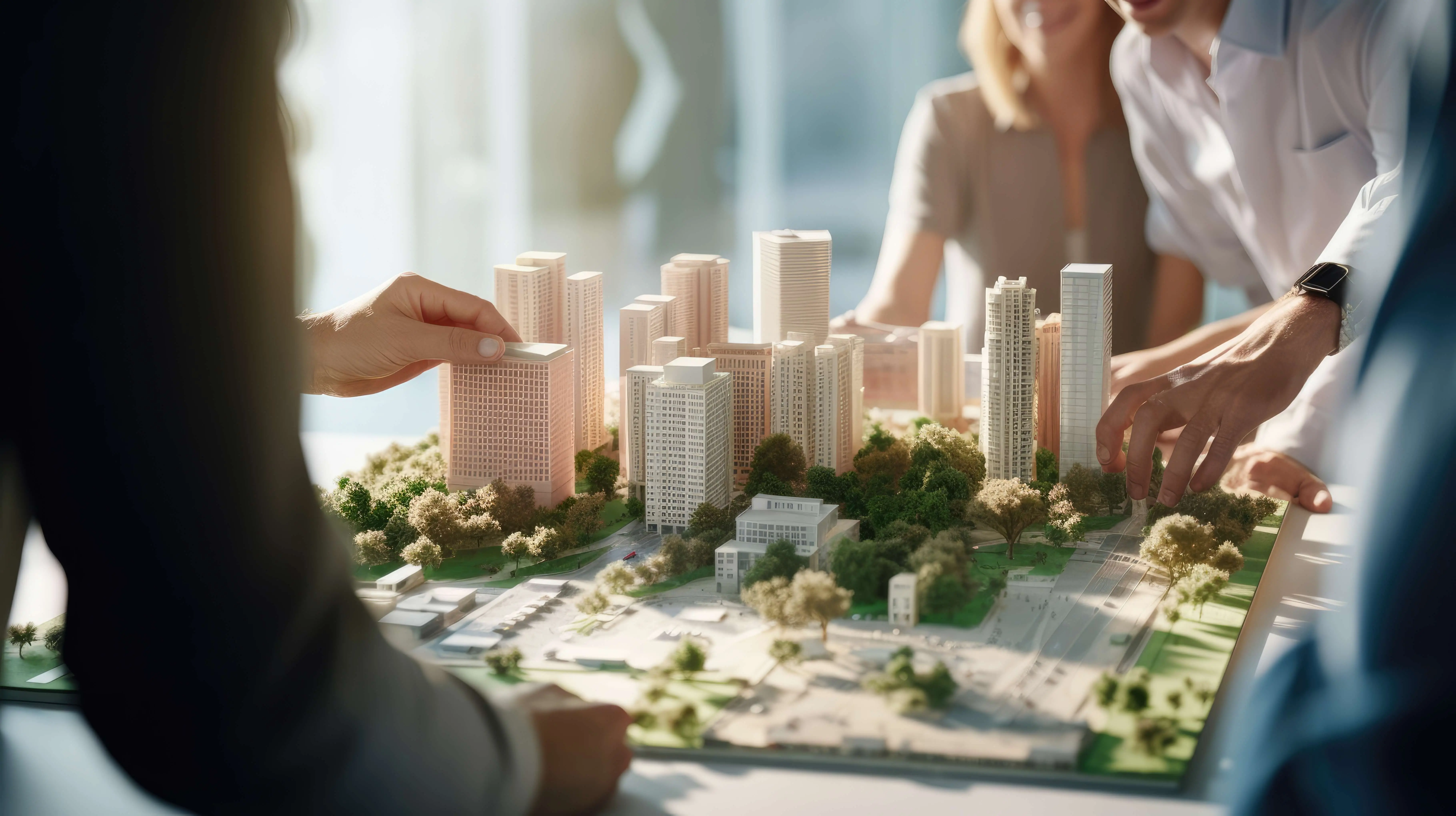 model of a city out of wood with a lot of green around it