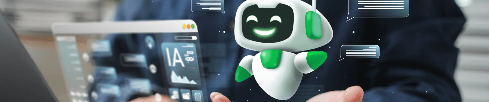 Conversation with AI illustrated by a robot and speech bubbles