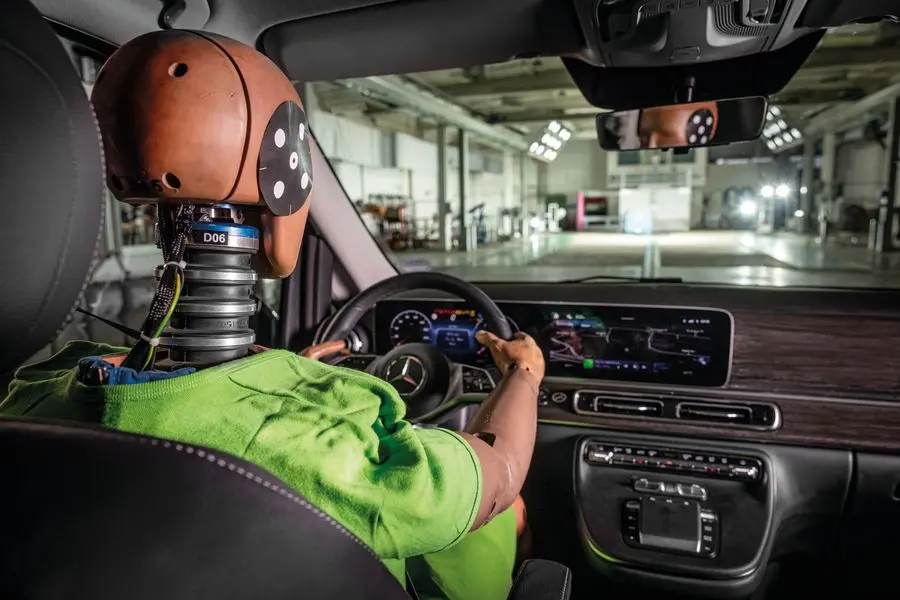 Dummy in car in crash test system