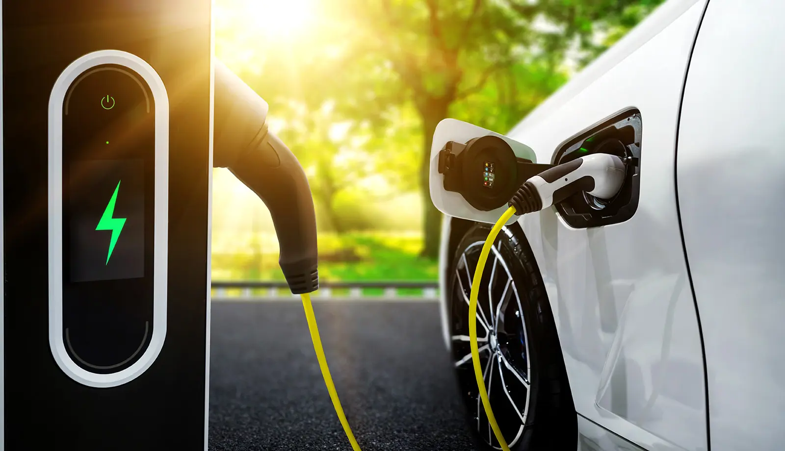 ev car with a charging station and a battery symbol on it