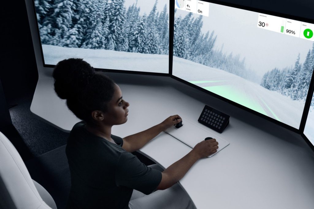 A teledriver would have enough time to steer several driverless trucks at the same time during a shift. Photo: Einride