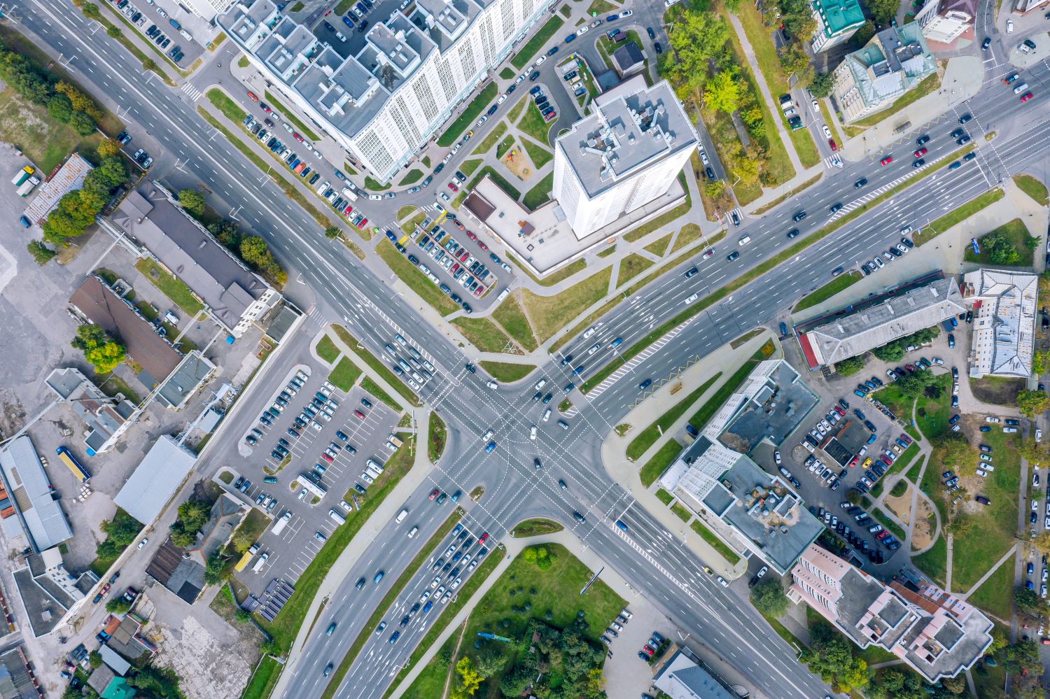Aerial view of road junction Aerial view of road junction