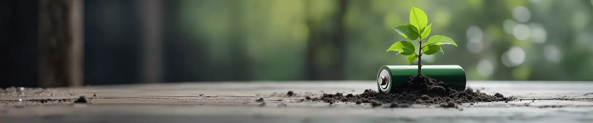 green battery behind a green growing leaf