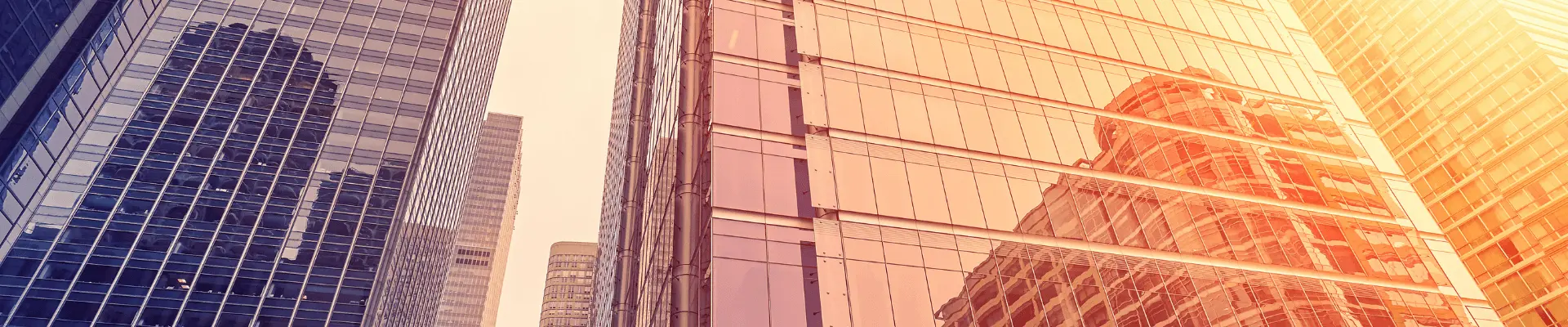 Color-toned modern buildings in Chicago financial district, business concept background.