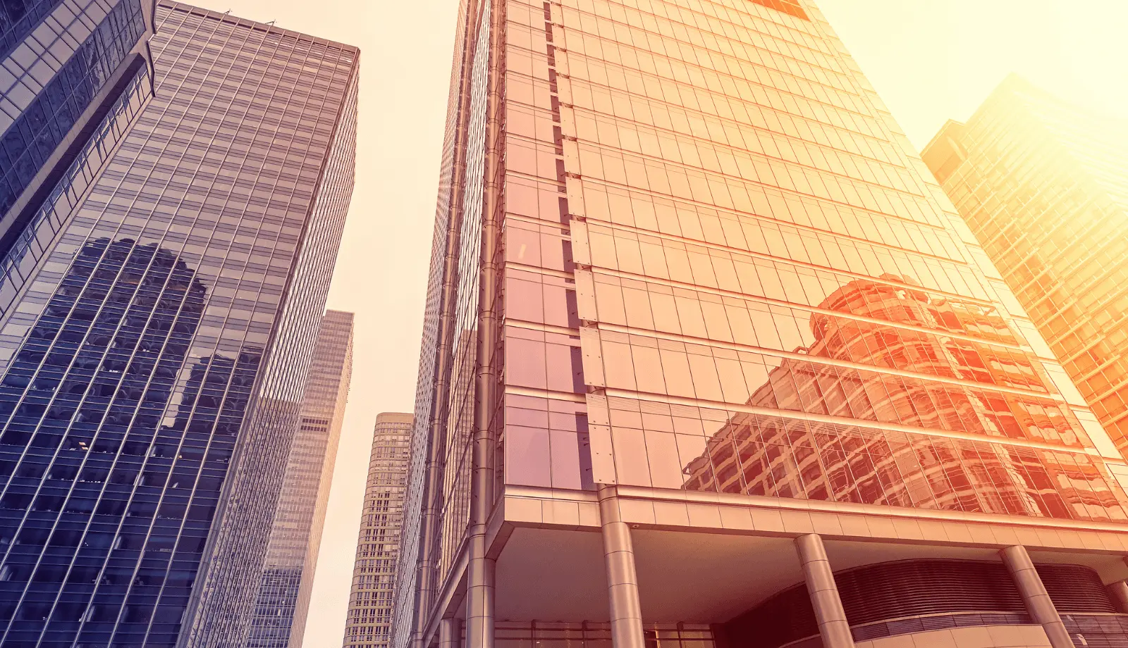 Color-toned modern buildings in Chicago financial district, business concept background.