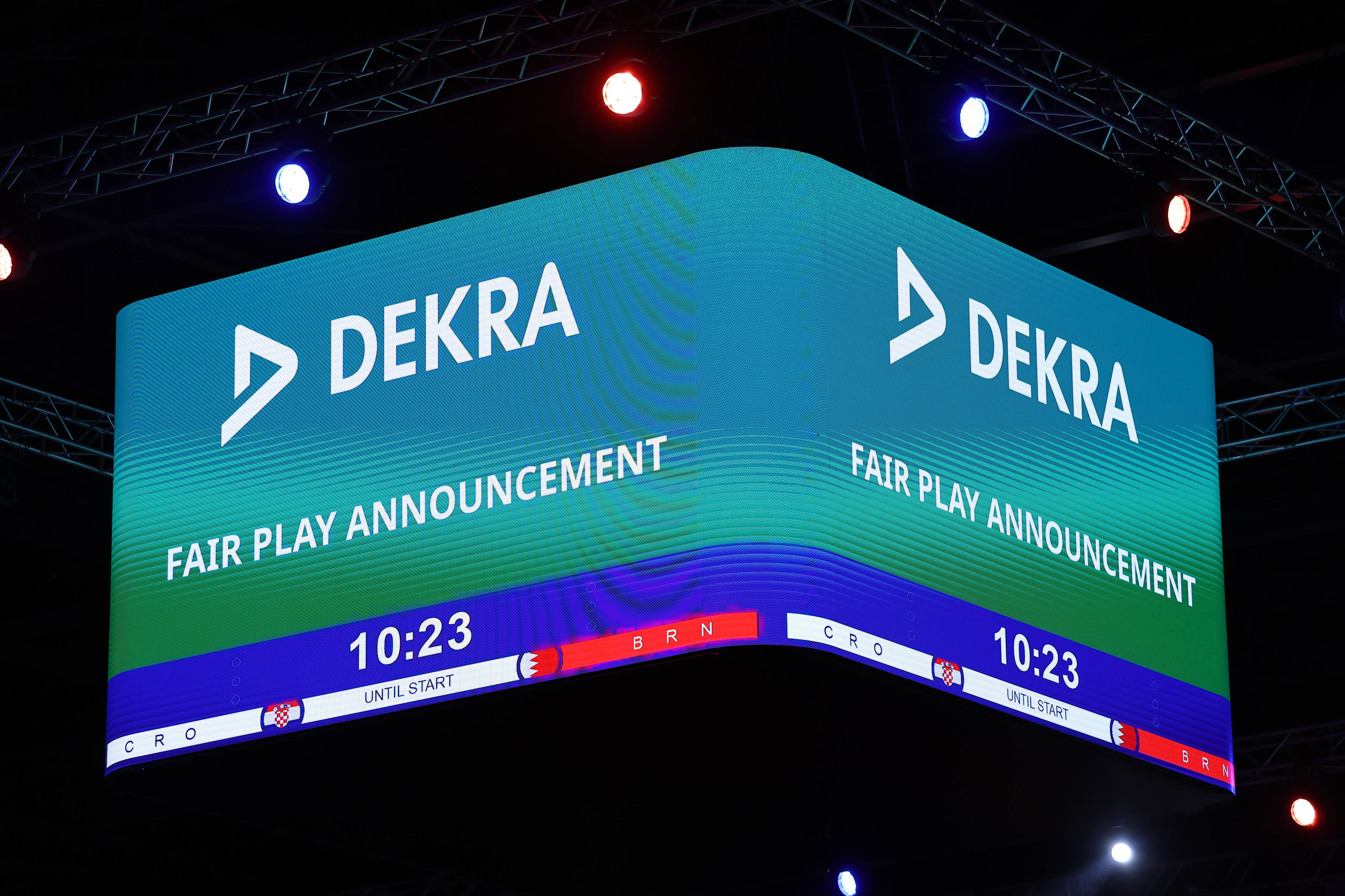 The display above the handball court showing the fair play message