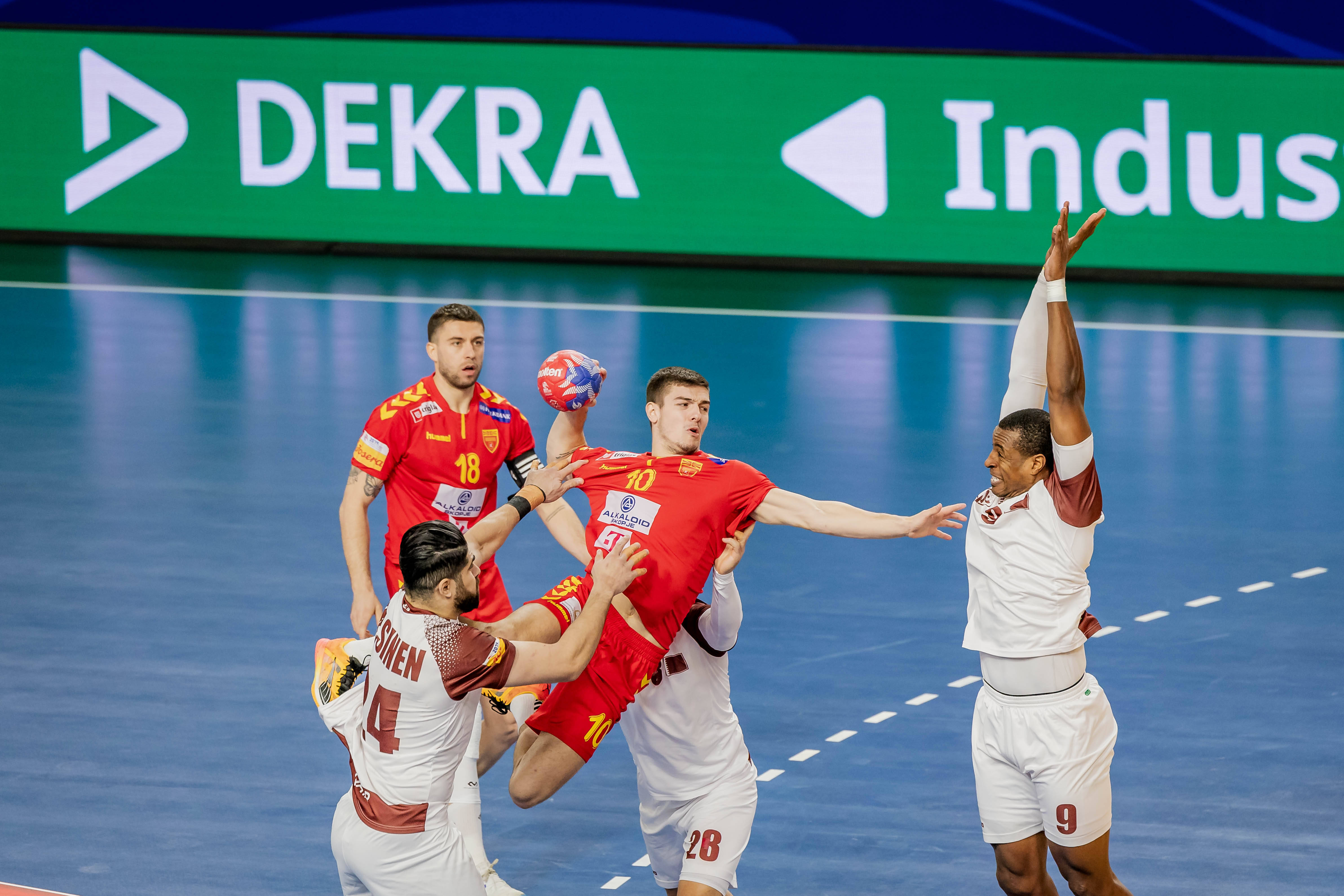 Handball players during a match