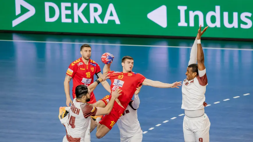 Handball players during a match