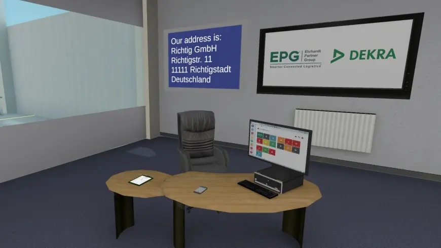 The VR application for incoming goods depicts a realistic environment. The game starts in the office. Photo: Fraunhofer IML