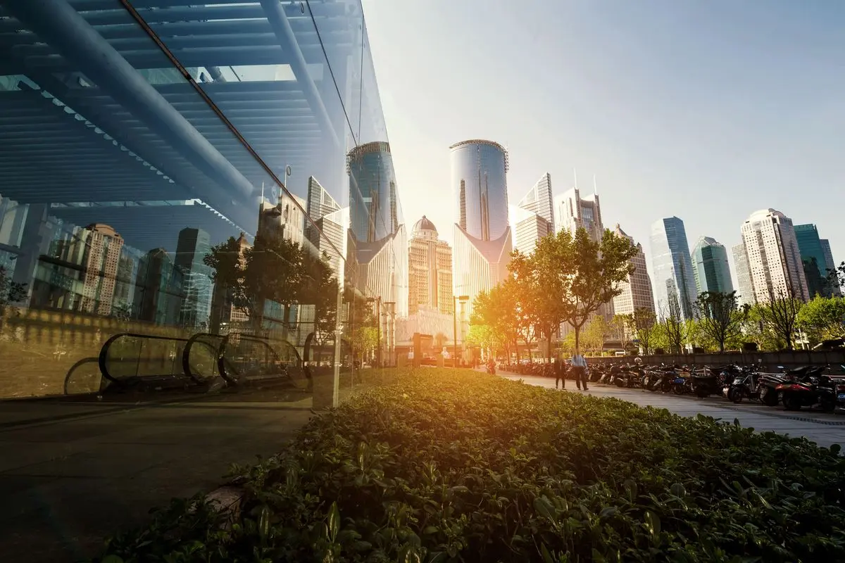 City park of city skyline