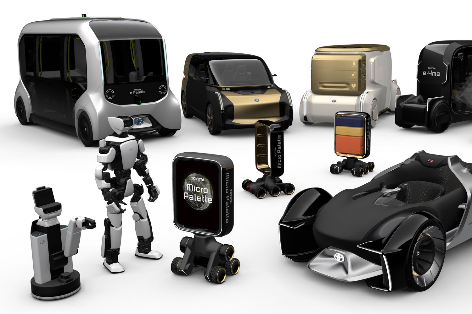 Neben den Entwürfen zur Mobilität zeigt Toyota auch diverse Roboter für Service-Anwendungen.