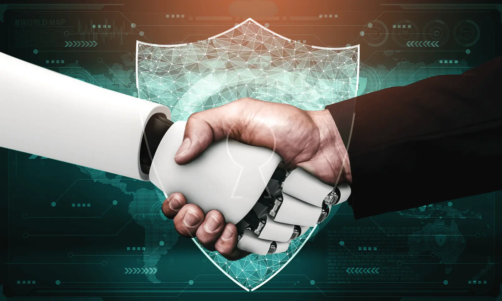 Robot and human shaking hands