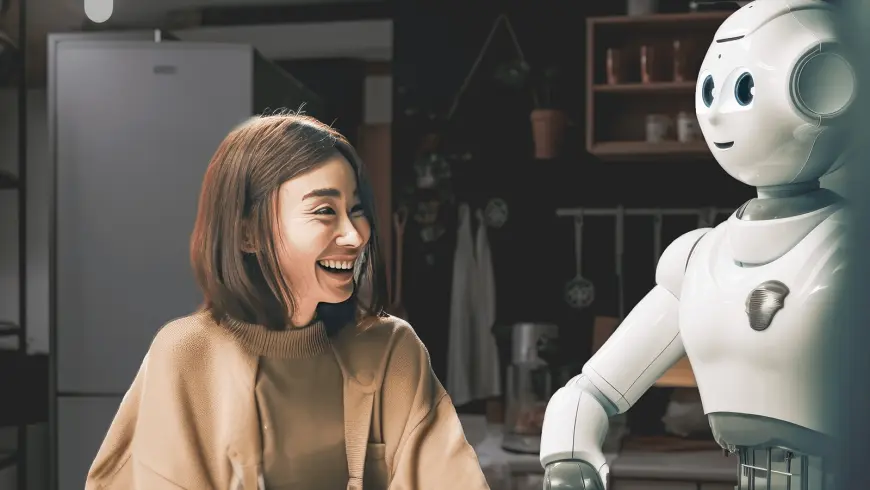 Woman with robot