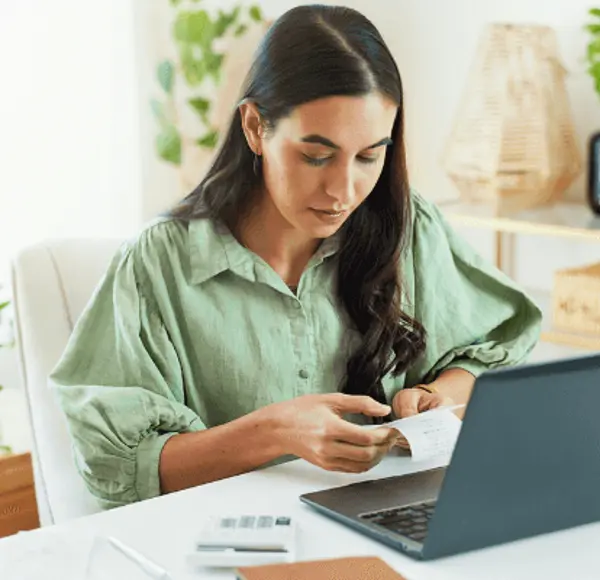 Woman sitting in front of a desk