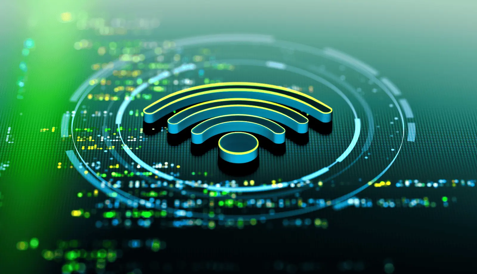 Recreación artística de logo Wi-Fi en fondo verde