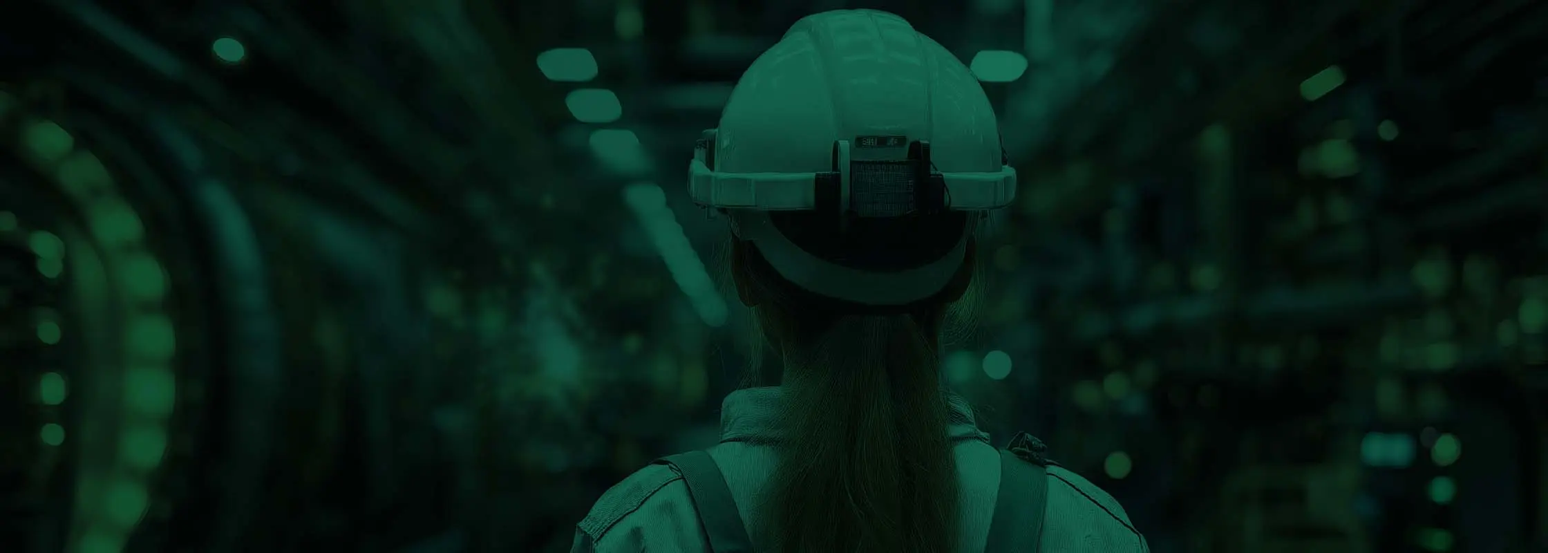 Frau mit Helm in Industriehalle