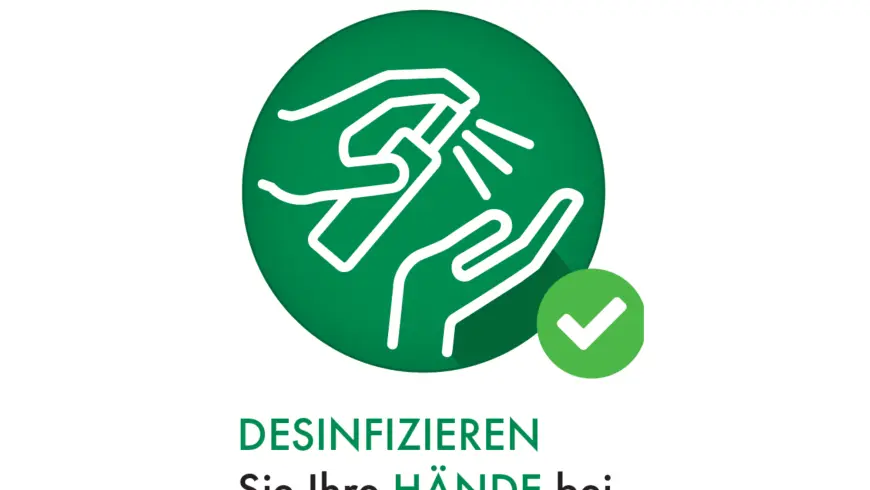 DEKRA Hygiene Hinweis DESINFIZIEREN Sie Ihre HÄNDE bei Eintritt ins Gebäude