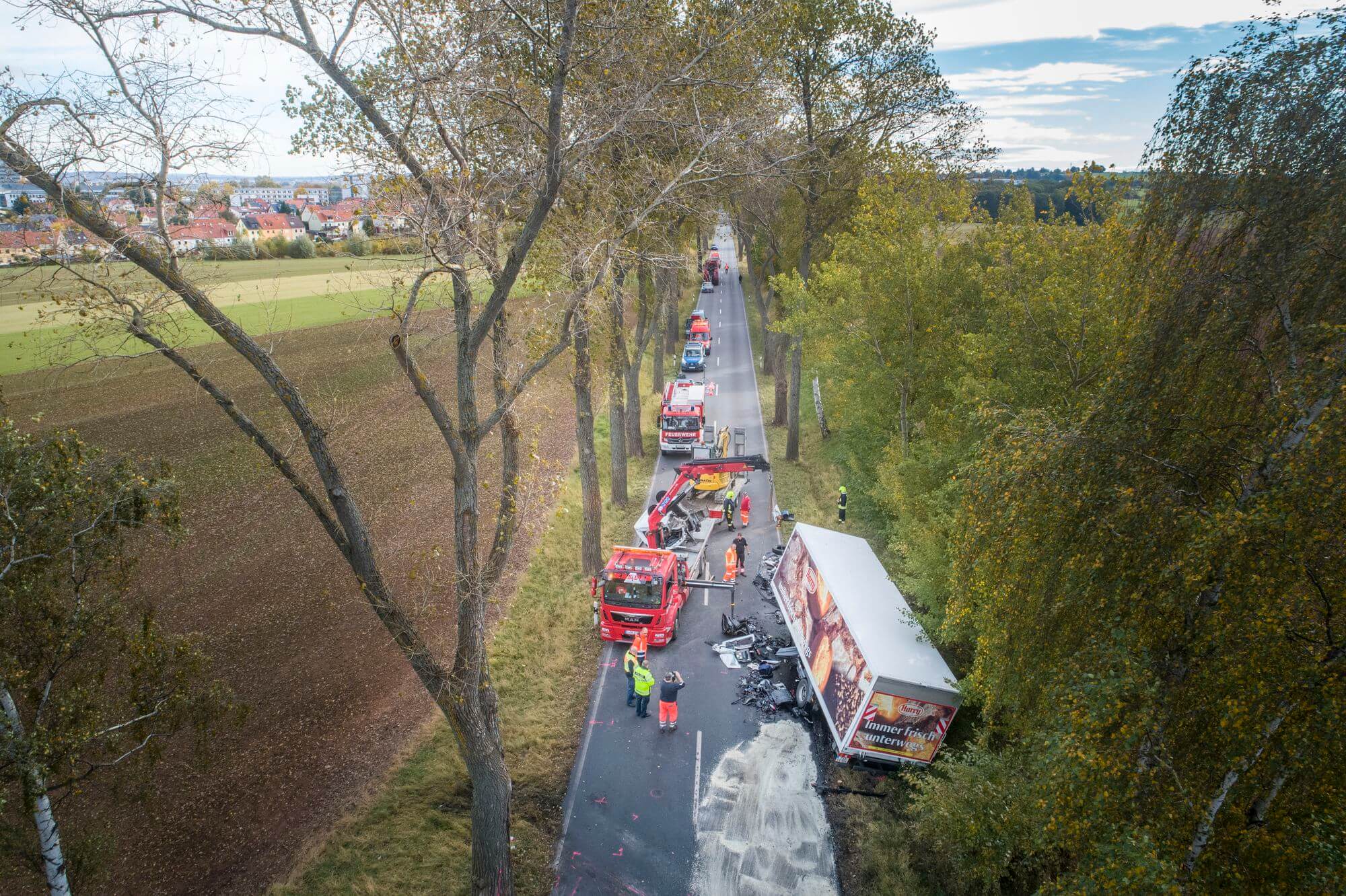 Unfallszene von oben - DEKRA Sachverständige im Einsatz Unfallszene von oben - DEKRA Sachverständige im Einsatz