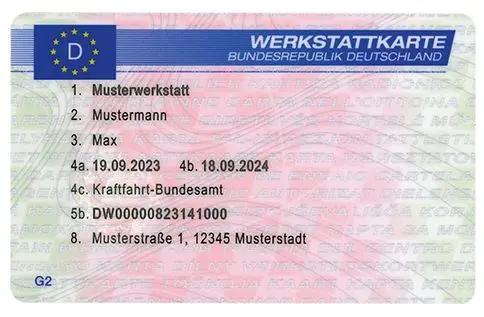 Vorderseitenansicht der digitalen Werkstattkarte