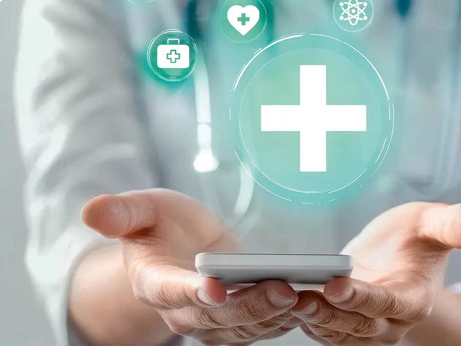 Mobiltelefon mit Gesundheits-Icons