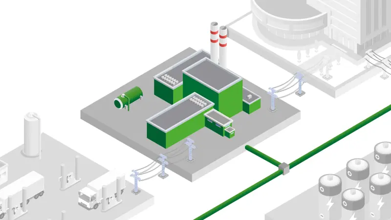 Industrieanlage mit Wasserstoffspeicher und Energieinfrastruktur