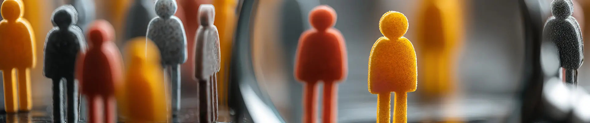 A magnifying glass focusing on a diverse group of colorful human figures