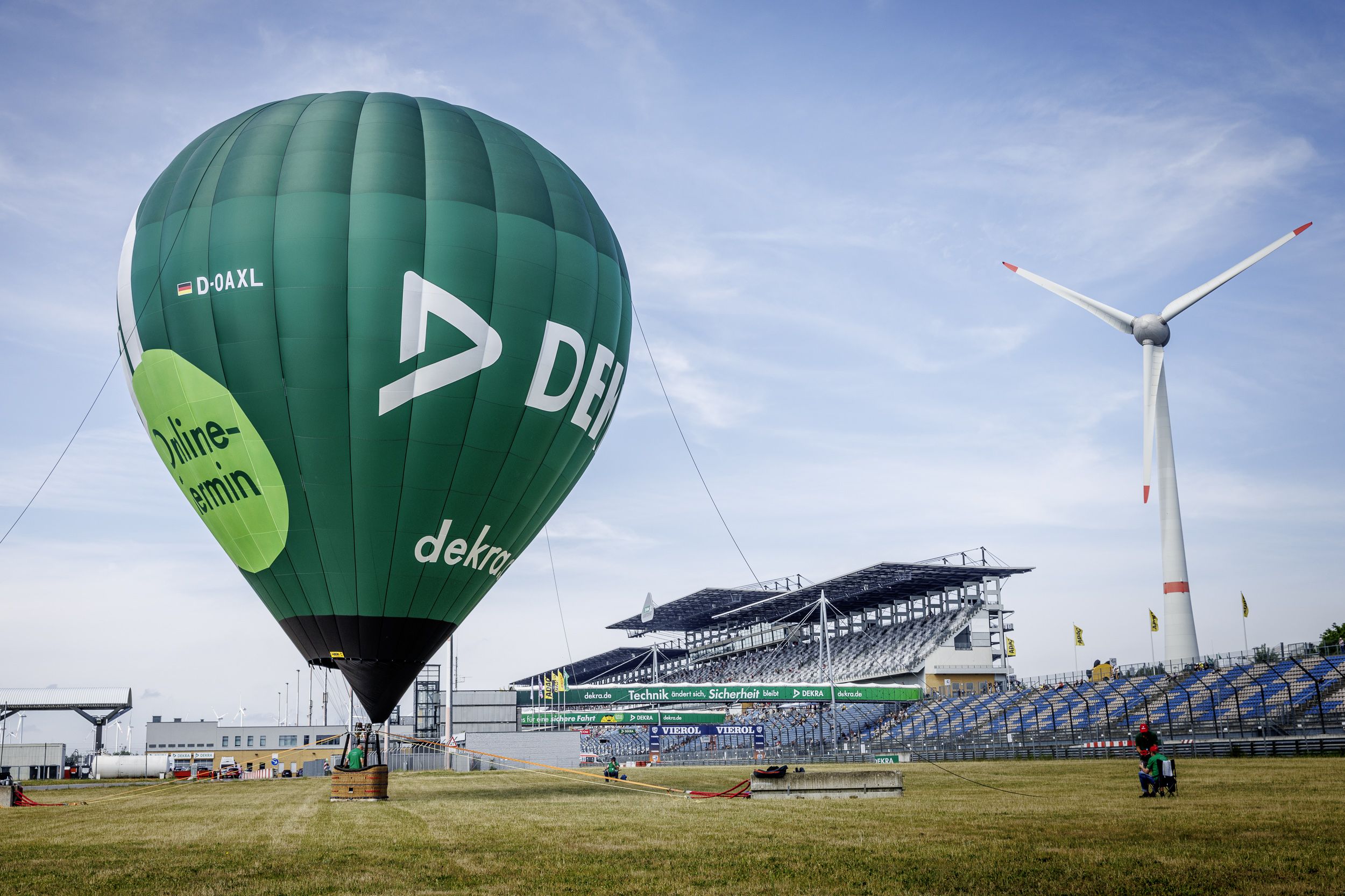 DEKRA hot air balloon next to the race track