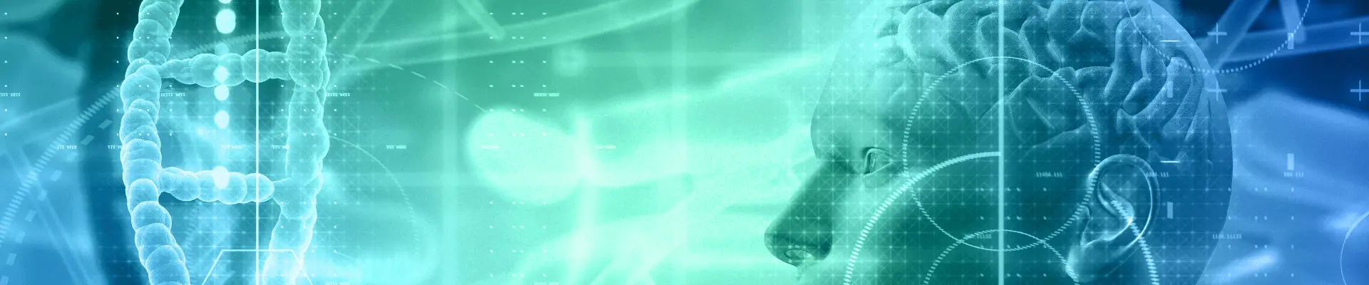 Futuristic picture of a human head and DNA strand, representing DEKRA Artificial Intelligence Services for Medical Devices in Healthcare