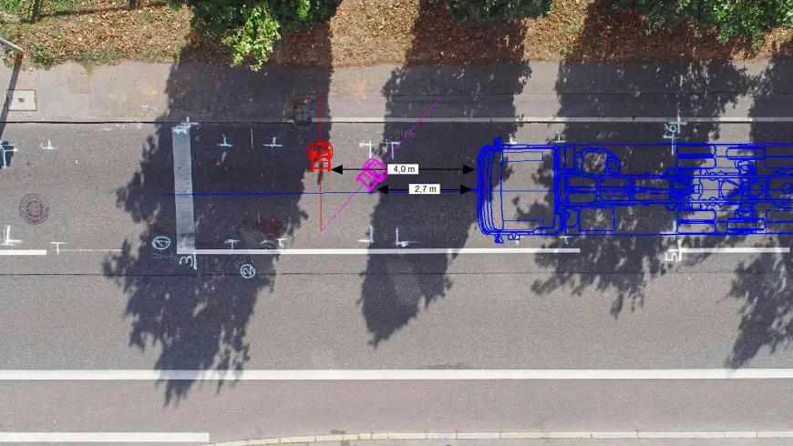 Potential positions of the pedestrian and routes taken as the truck set off