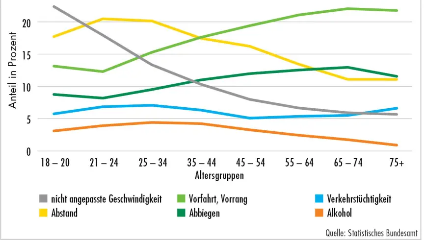 Arten des Fehlverhaltens von Pkw-Fahrern 2019 nach Altersgruppen