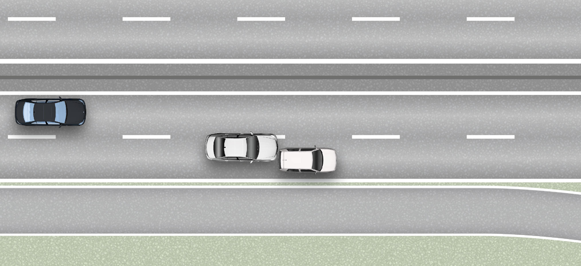 Boceto de tres coches en la autopista