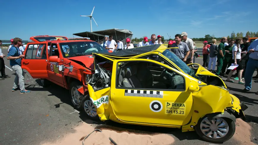 Exemples d'accident - Situation crash-test après le télescopage au bout du bouchon.