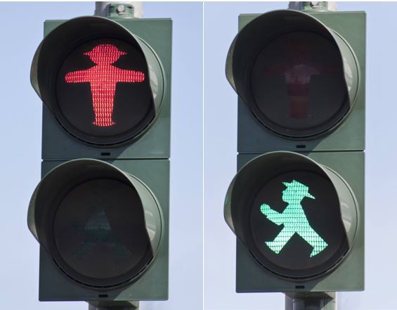 Traffic lights with red and green signal