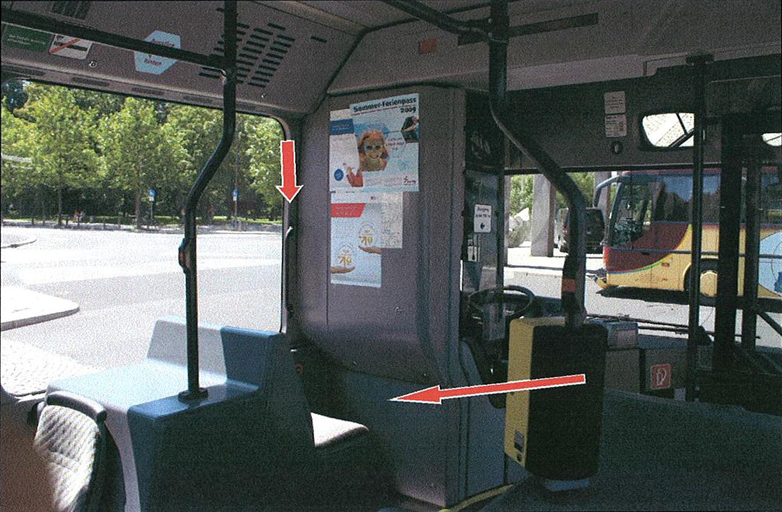 Accident examples - Interior view of bus: Seat in which the fatally injured woman was sitting