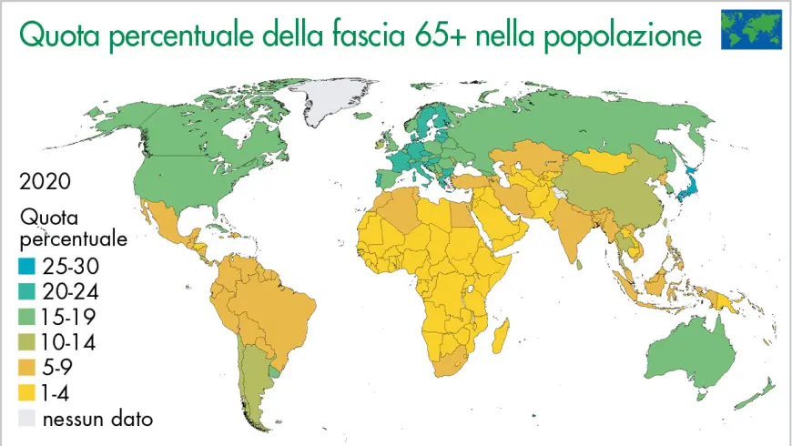 Quota percentuale della fascia 65+ nella popolazione