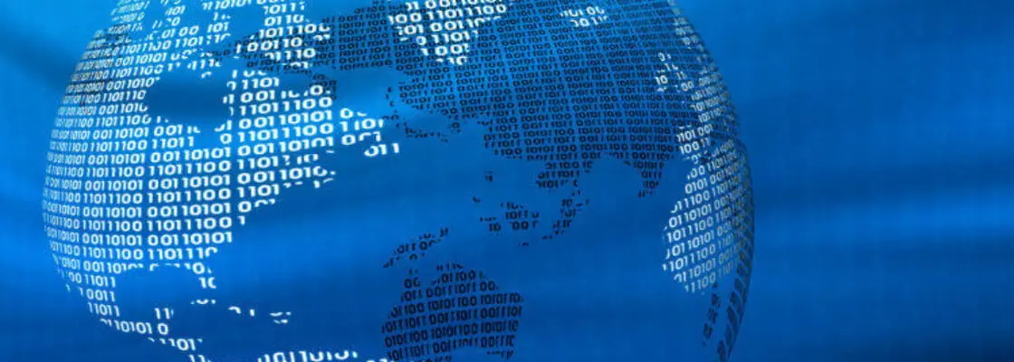 Kula ziemska złożona z binarnych kodów 0 i 1. Audyt i certyfikacja w branży IT.