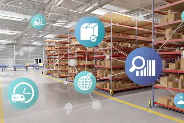 Ikony organizacji logistycznej na tle magazynu, symbolizujące certyfikację ISO 28000 Ikony organizacji logistycznej na tle magazynu, symbolizujące certyfikację ISO 28000