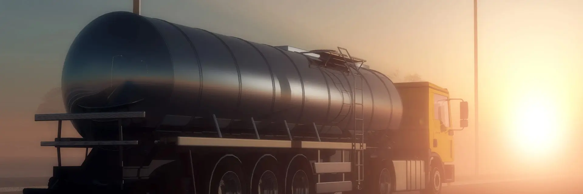 Ciężarówka jadąca na tle zachodzącego słońca, symbolizująca certyfikację KZR INiG - biopaliwa transportowe Ciężarówka jadąca na tle zachodzącego słońca, symbolizująca certyfikację KZR INiG - biopaliwa transportowe